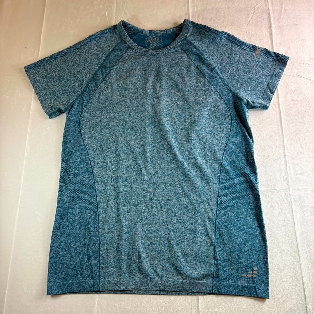 BCG Shirt Womens Medium M Teal Blue Heathered Seamless Athletic Workout T Shirt